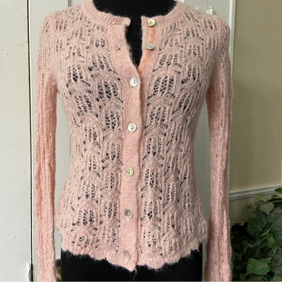 Sundance Soft Pink LaRosa Knit Nylon/Mohair/Lambswool Sweater Cardigan - Picture 4 of 11